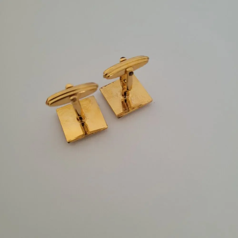 Nina Ricci‎ N French Cufflinks Set Gold Tone Logo Rectangle Box Retro Vintage